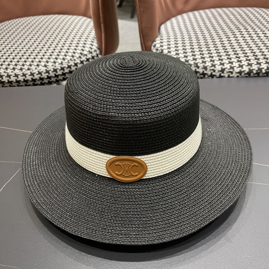 💛【CELINE赛琳】新款草编遮阳草帽盆帽🤩沙滩风，简约大方，百搭单品～出街首选，新款帽型超美腻，新品上
