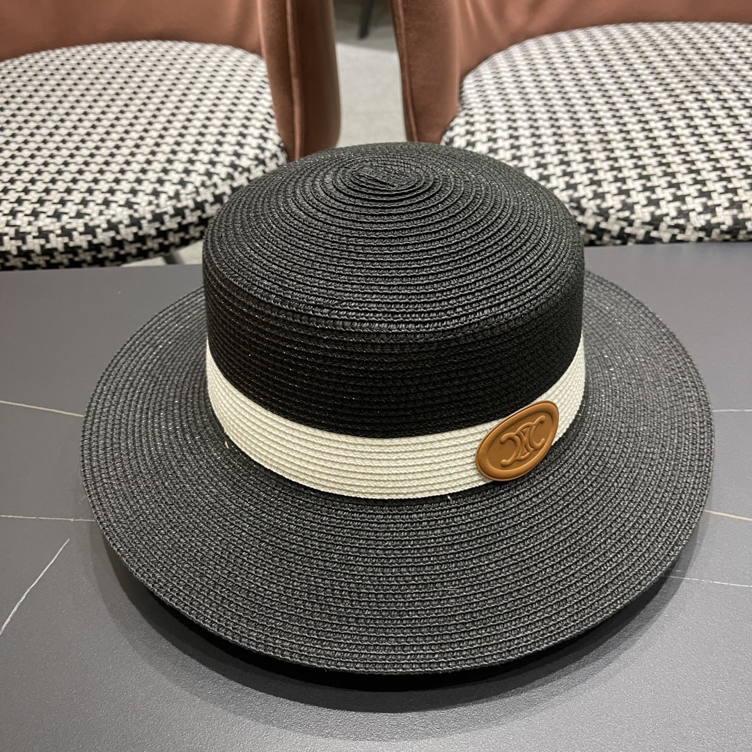 💛【CELINE赛琳】新款草编遮阳草帽盆帽🤩沙滩风，简约大方，百搭单品～出街首选，新款帽型超美腻，新品上