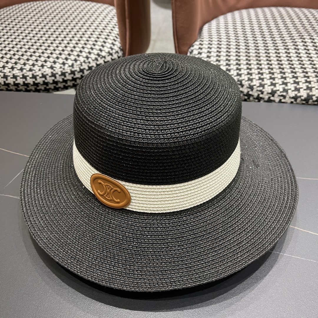 💛【CELINE赛琳】新款草编遮阳草帽盆帽🤩沙滩风，简约大方，百搭单品～出街首选，新款帽型超美腻，新品上