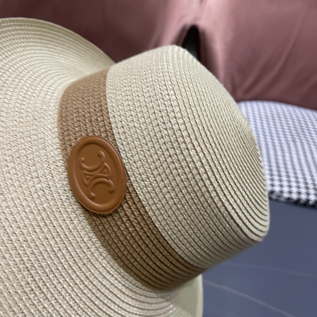 💛【CELINE赛琳】新款草编遮阳草帽盆帽🤩沙滩风，简约大方，百搭单品～出街首选，新款帽型超美腻，新品上