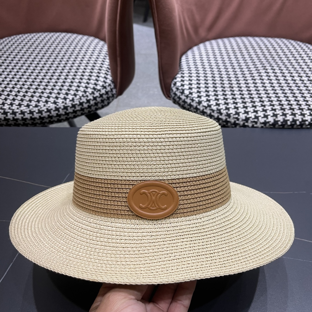 💛【CELINE赛琳】新款草编遮阳草帽盆帽🤩沙滩风，简约大方，百搭单品～出街首选，新款帽型超美腻，新品上