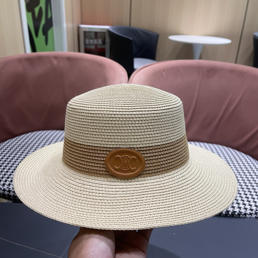 💛【CELINE赛琳】新款草编遮阳草帽盆帽🤩沙滩风，简约大方，百搭单品～出街首选，新款帽型超美腻，新品上