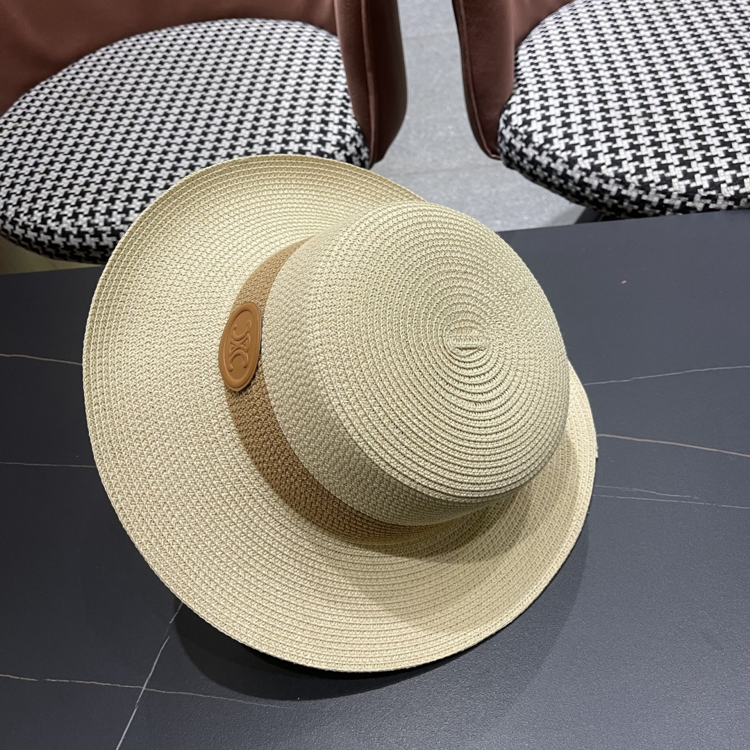 💛【CELINE赛琳】新款草编遮阳草帽盆帽🤩沙滩风，简约大方，百搭单品～出街首选，新款帽型超美腻，新品上