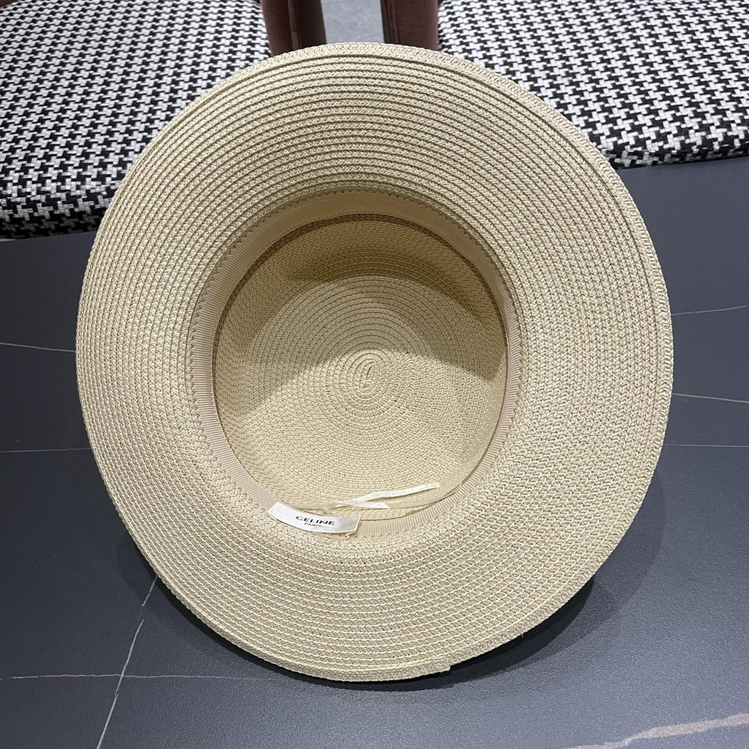 💛【CELINE赛琳】新款草编遮阳草帽盆帽🤩沙滩风，简约大方，百搭单品～出街首选，新款帽型超美腻，新品上