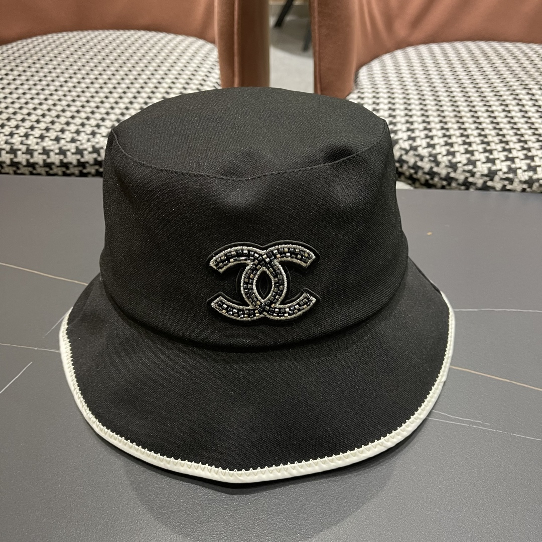  chanel香奈儿2025新款休闲百搭渔夫帽女春夏时尚蝴蝶结刺绣遮阳帽