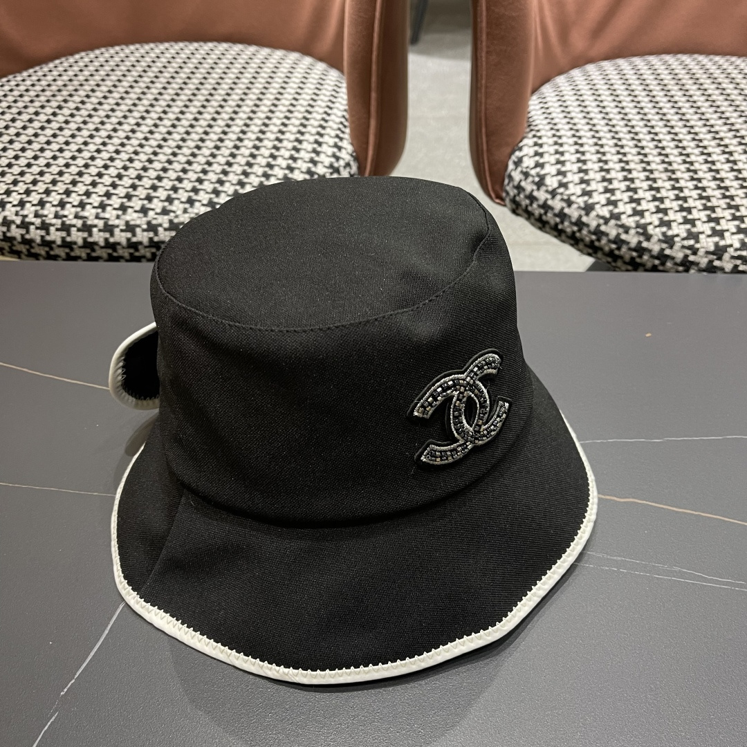  chanel香奈儿2025新款休闲百搭渔夫帽女春夏时尚蝴蝶结刺绣遮阳帽