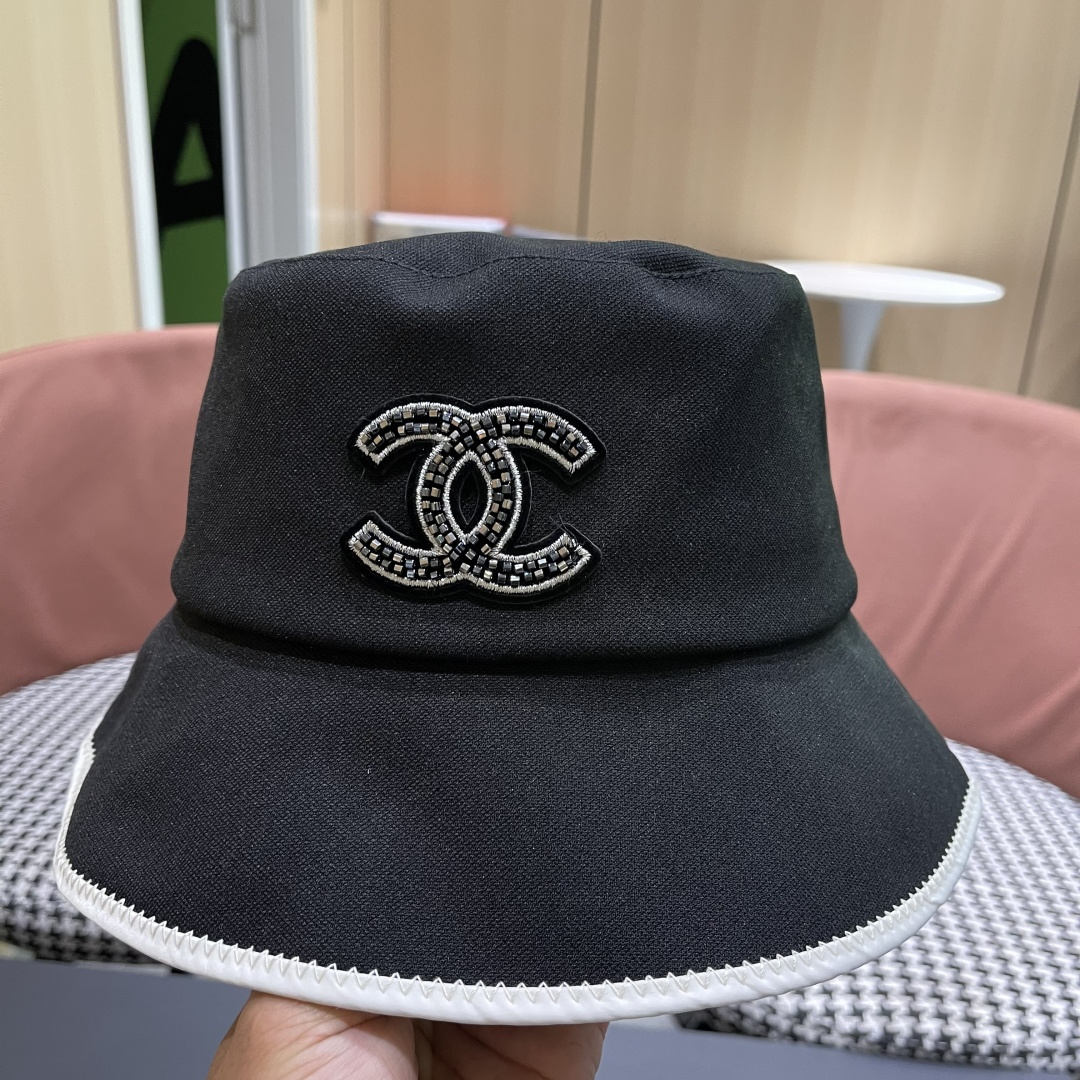  chanel香奈儿2025新款休闲百搭渔夫帽女春夏时尚蝴蝶结刺绣遮阳帽