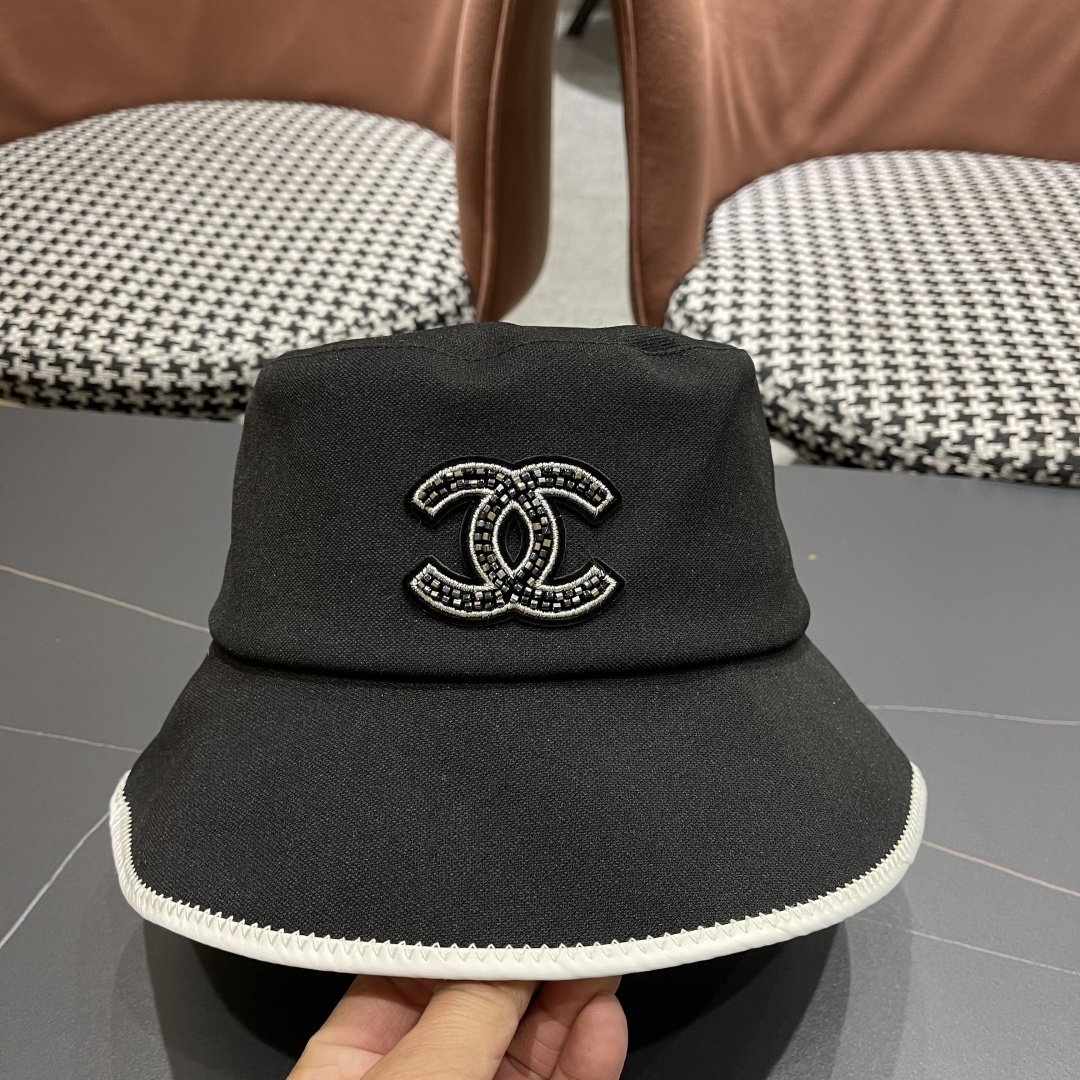  chanel香奈儿2025新款休闲百搭渔夫帽女春夏时尚蝴蝶结刺绣遮阳帽