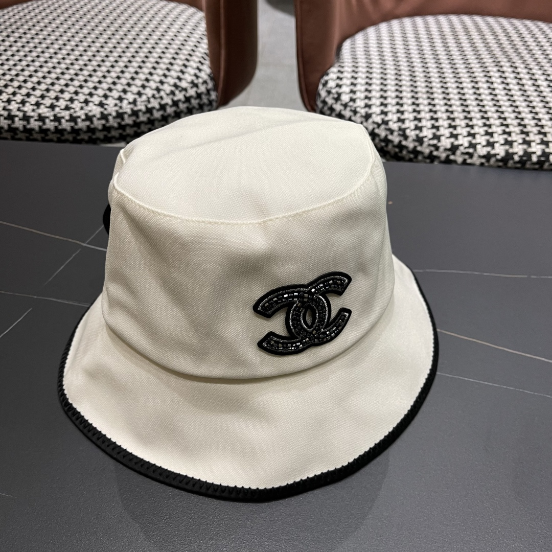  chanel香奈儿2025新款休闲百搭渔夫帽女春夏时尚蝴蝶结刺绣遮阳帽