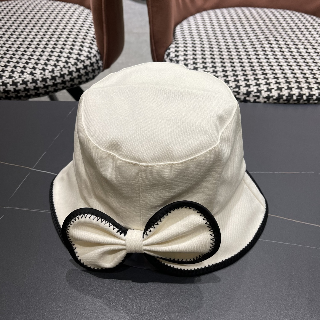  chanel香奈儿2025新款休闲百搭渔夫帽女春夏时尚蝴蝶结刺绣遮阳帽