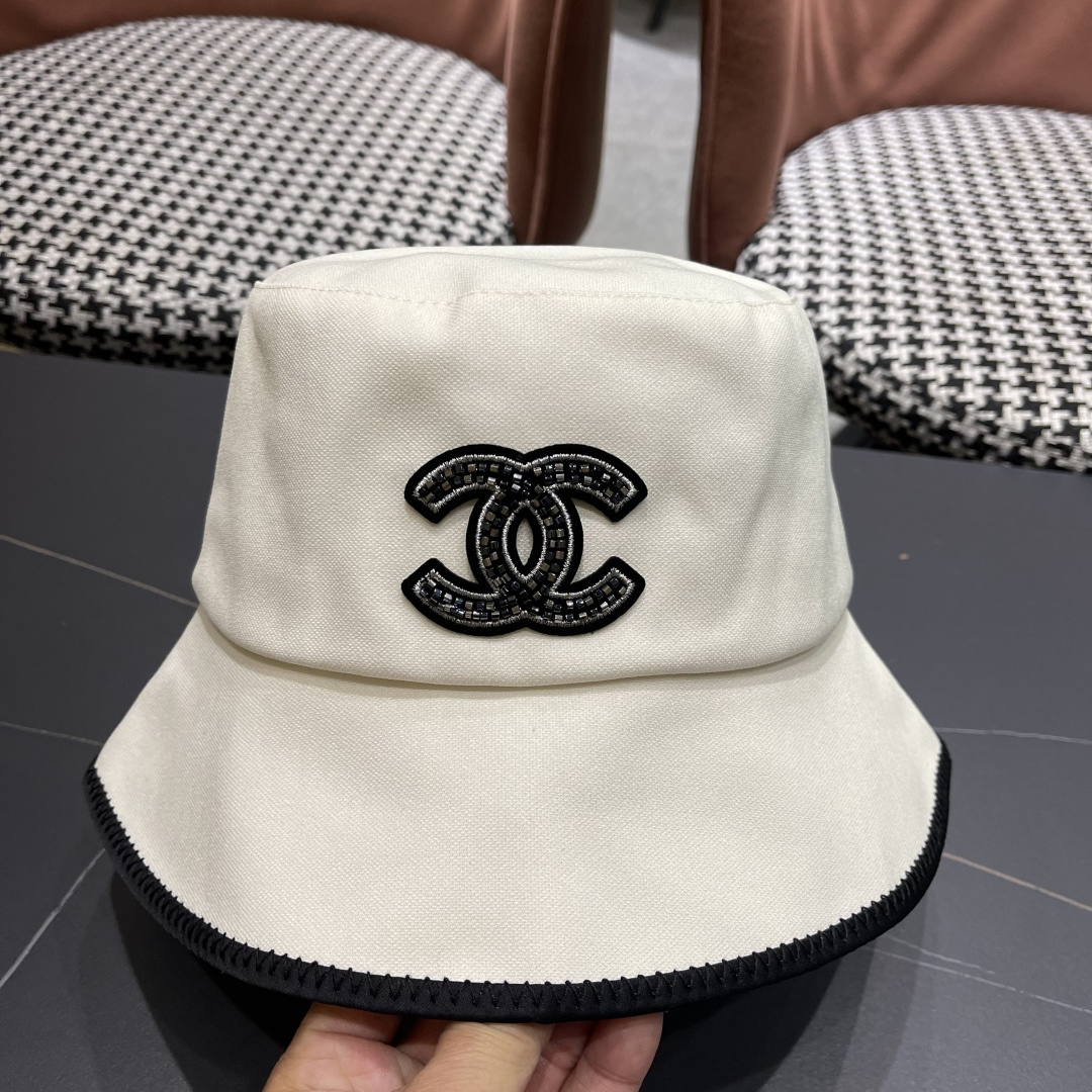  chanel香奈儿2025新款休闲百搭渔夫帽女春夏时尚蝴蝶结刺绣遮阳帽