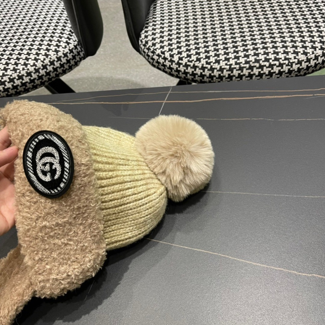  GUCCI古奇 秋冬防寒护耳雷锋帽厚实羊羔绒保暖毛线帽韩版甜美可爱套头帽