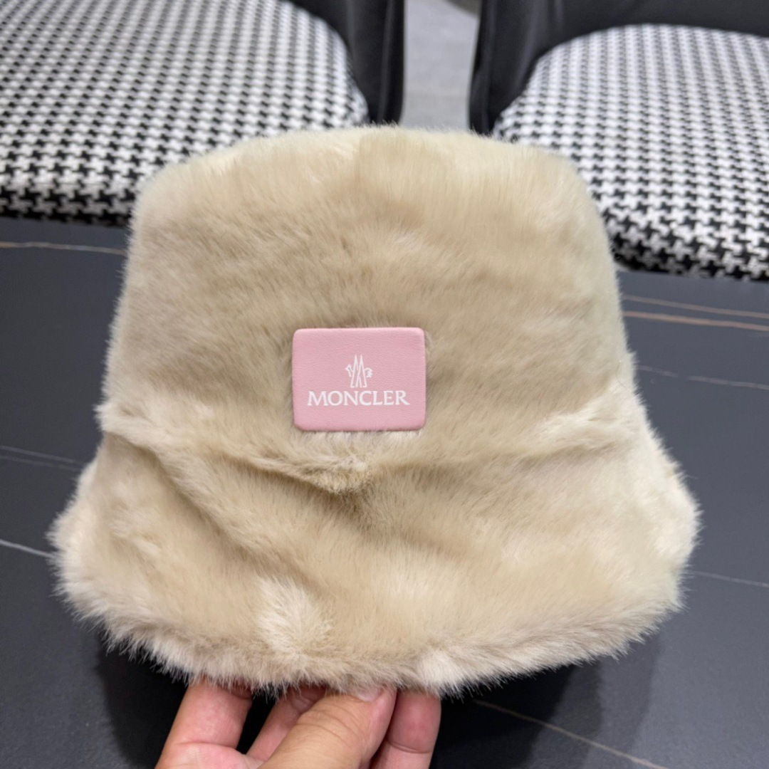 蒙口moncler2024新款毛绒绒毛线渔夫帽保暖百搭街头盆帽