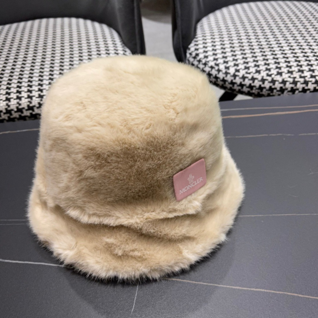 蒙口moncler2024新款毛绒绒毛线渔夫帽保暖百搭街头盆帽