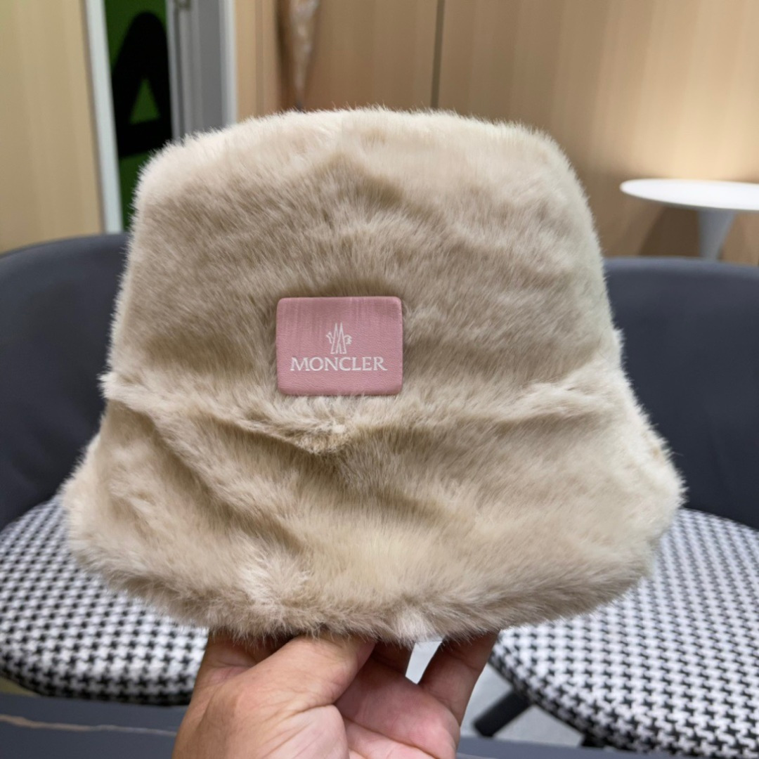 蒙口moncler2024新款毛绒绒毛线渔夫帽保暖百搭街头盆帽