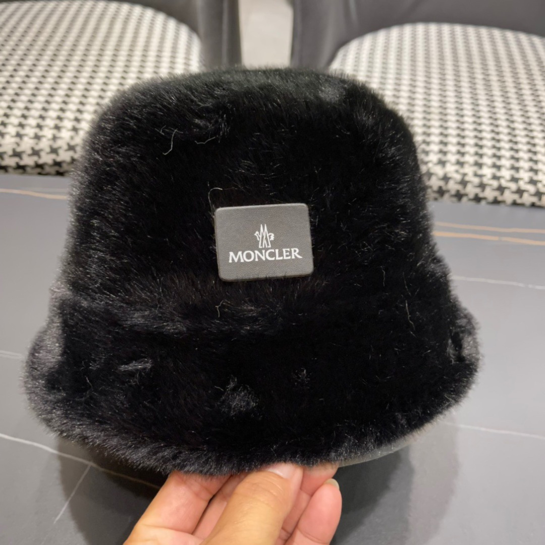 蒙口moncler2024新款毛绒绒毛线渔夫帽保暖百搭街头盆帽