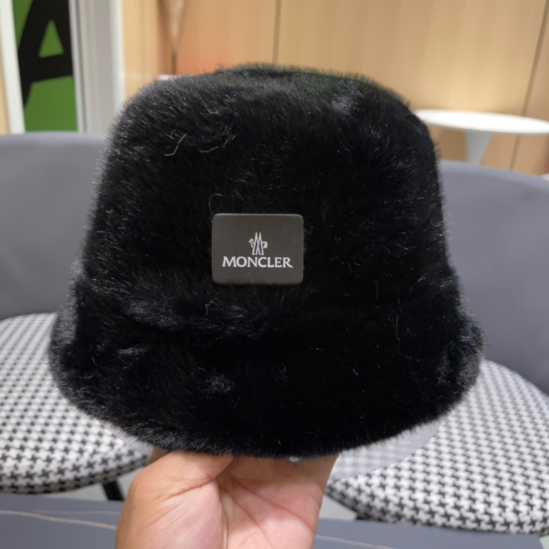 蒙口moncler2024新款毛绒绒毛线渔夫帽保暖百搭街头盆帽