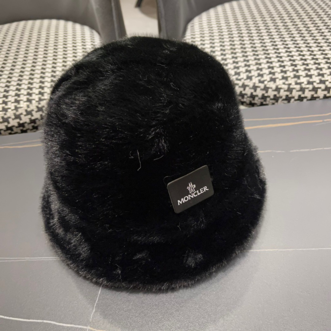 蒙口moncler2024新款毛绒绒毛线渔夫帽保暖百搭街头盆帽