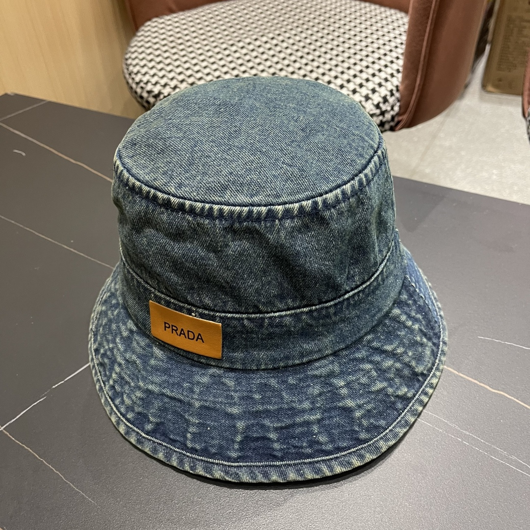  PRADA普拉达 做旧水洗牛仔渔夫帽设计街头小众盆帽潮