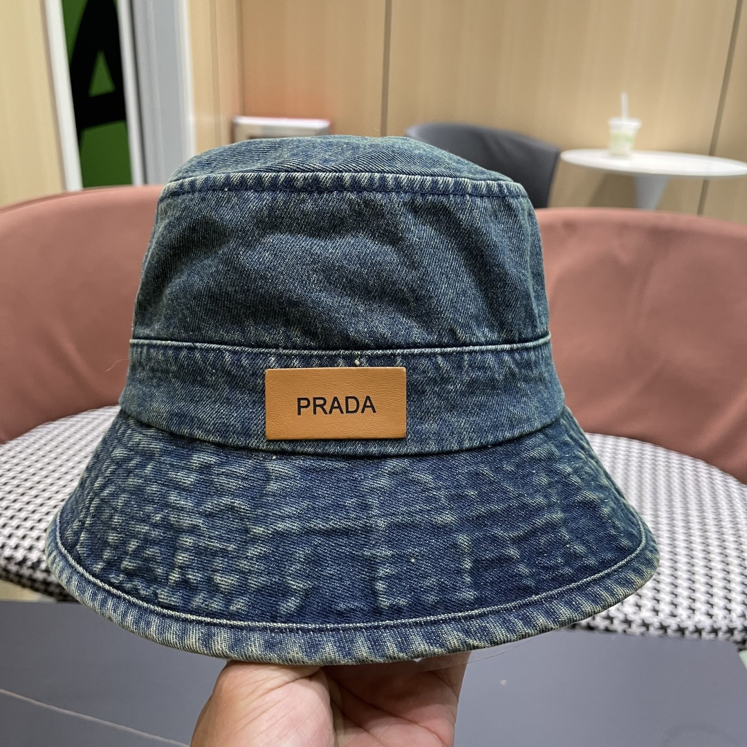  PRADA普拉达 做旧水洗牛仔渔夫帽设计街头小众盆帽潮