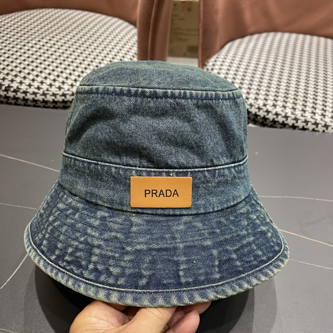  PRADA普拉达 做旧水洗牛仔渔夫帽设计街头小众盆帽潮