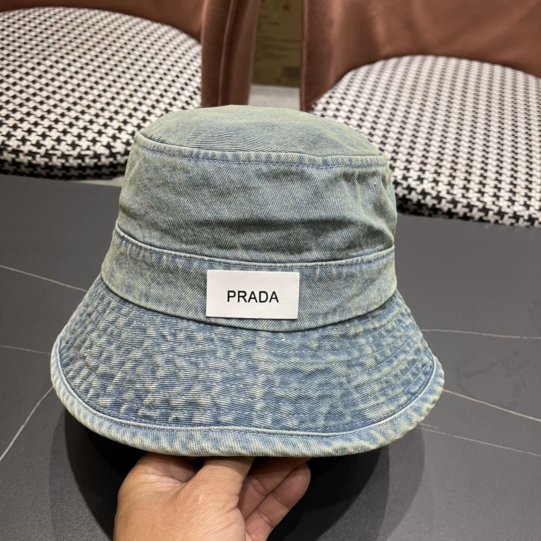  PRADA普拉达 做旧水洗牛仔渔夫帽设计街头小众盆帽潮
