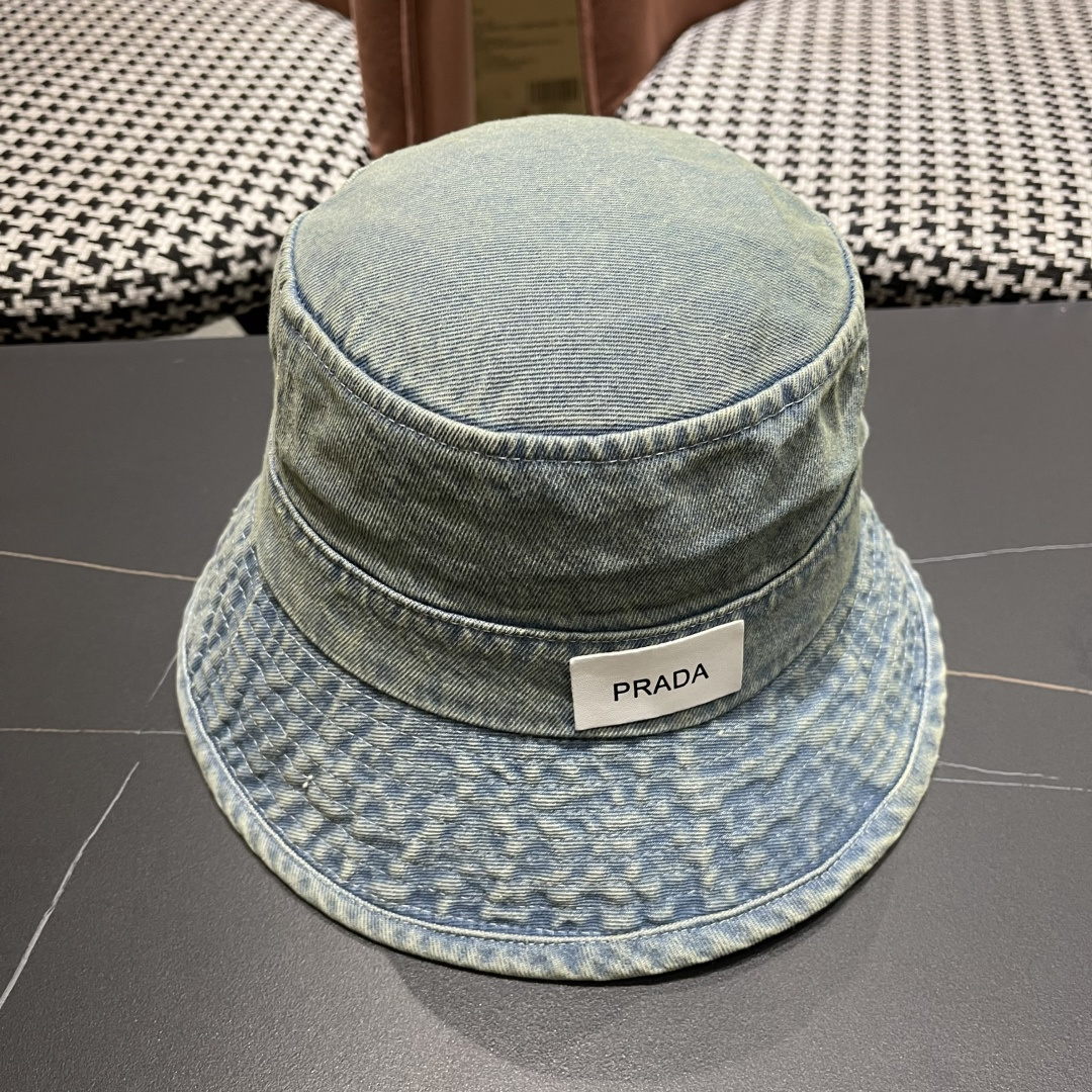  PRADA普拉达 做旧水洗牛仔渔夫帽设计街头小众盆帽潮