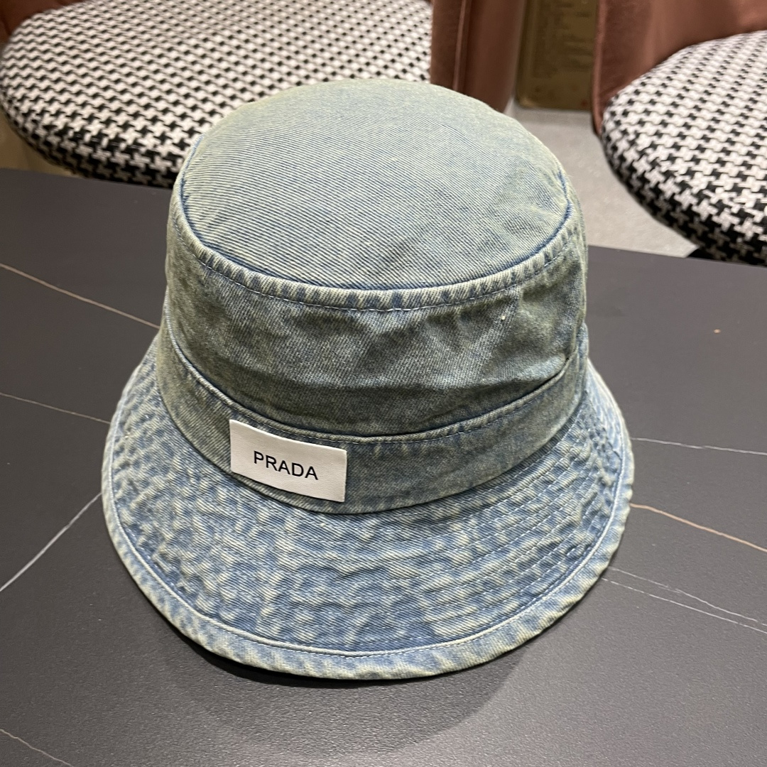  PRADA普拉达 做旧水洗牛仔渔夫帽设计街头小众盆帽潮