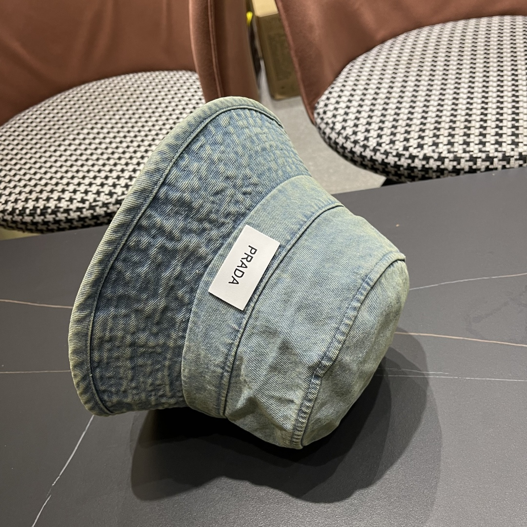  PRADA普拉达 做旧水洗牛仔渔夫帽设计街头小众盆帽潮