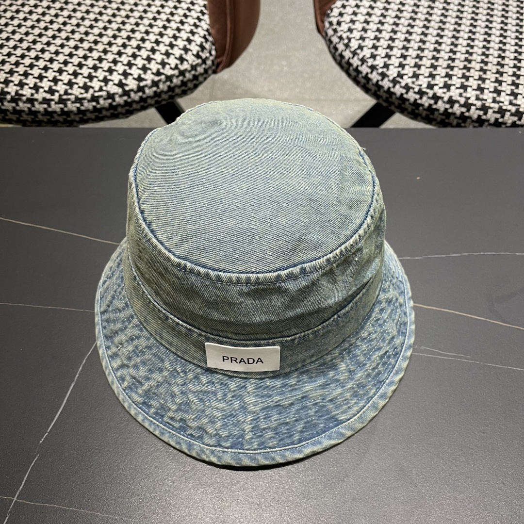 PRADA普拉达 做旧水洗牛仔渔夫帽设计街头小众盆帽潮