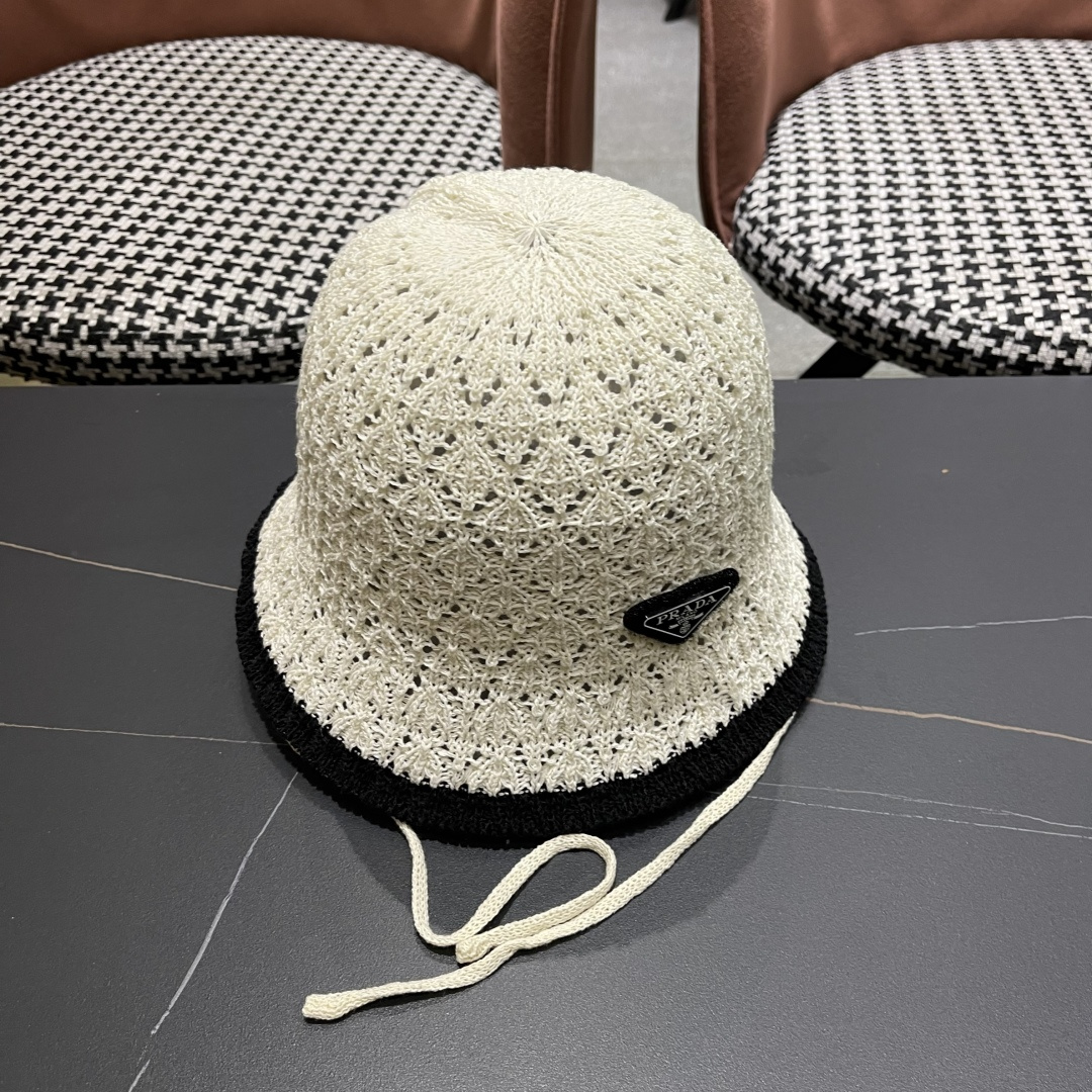  Pr@da 普拉达新款针织镂空渔夫帽，可甜可盐，桶帽巨遮脸超A的帽型，美妞别错过！