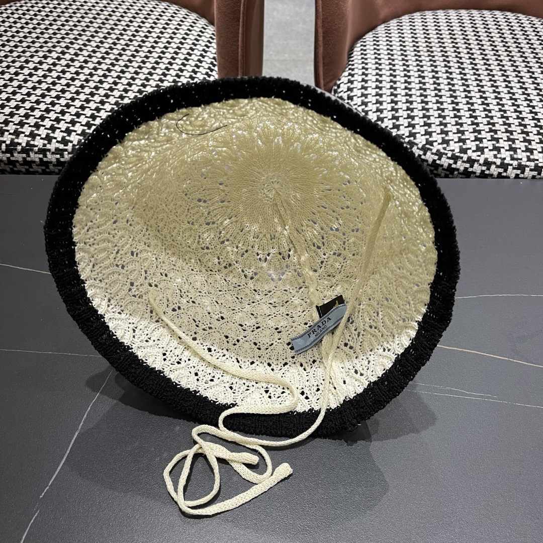  Pr@da 普拉达新款针织镂空渔夫帽，可甜可盐，桶帽巨遮脸超A的帽型，美妞别错过！