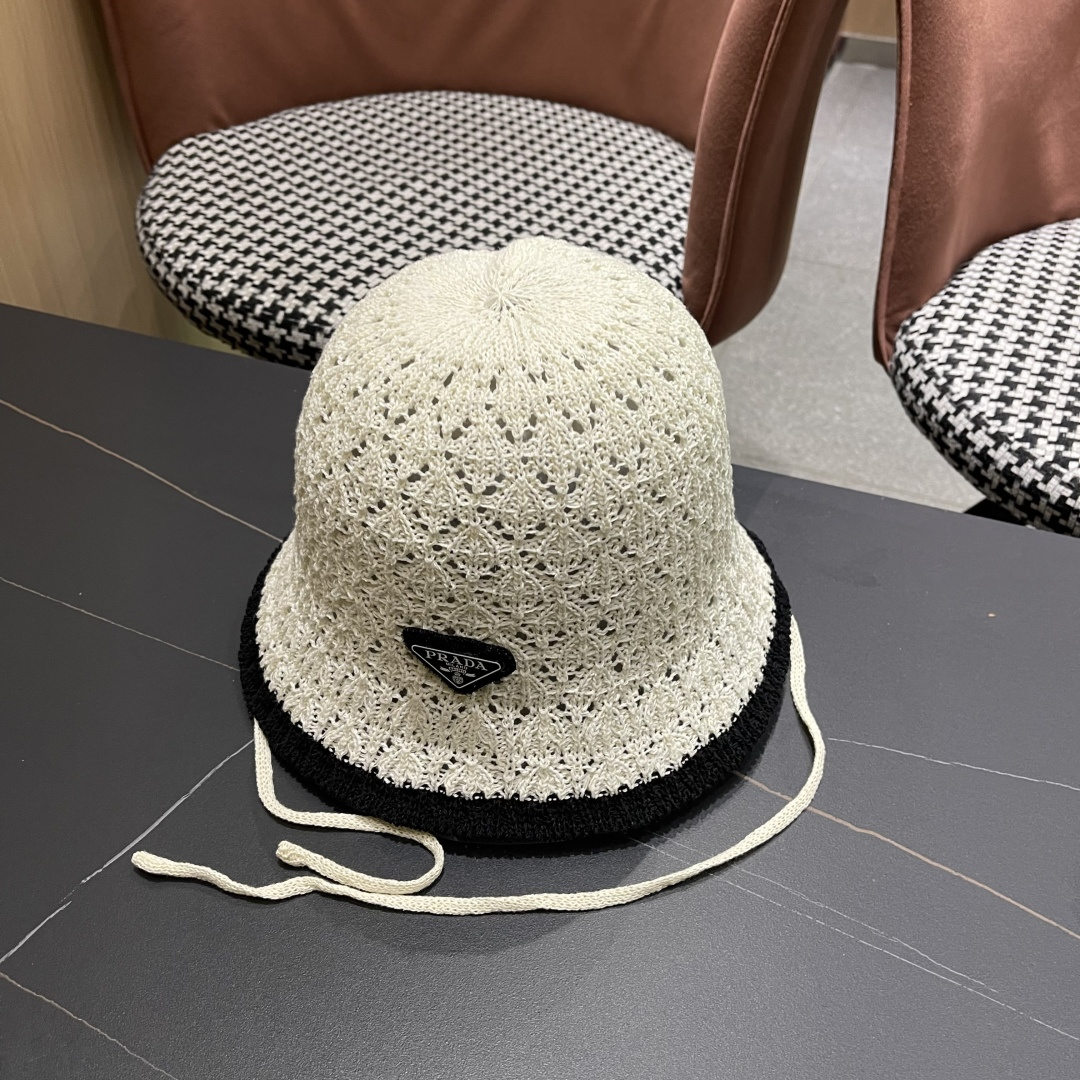  Pr@da 普拉达新款针织镂空渔夫帽，可甜可盐，桶帽巨遮脸超A的帽型，美妞别错过！