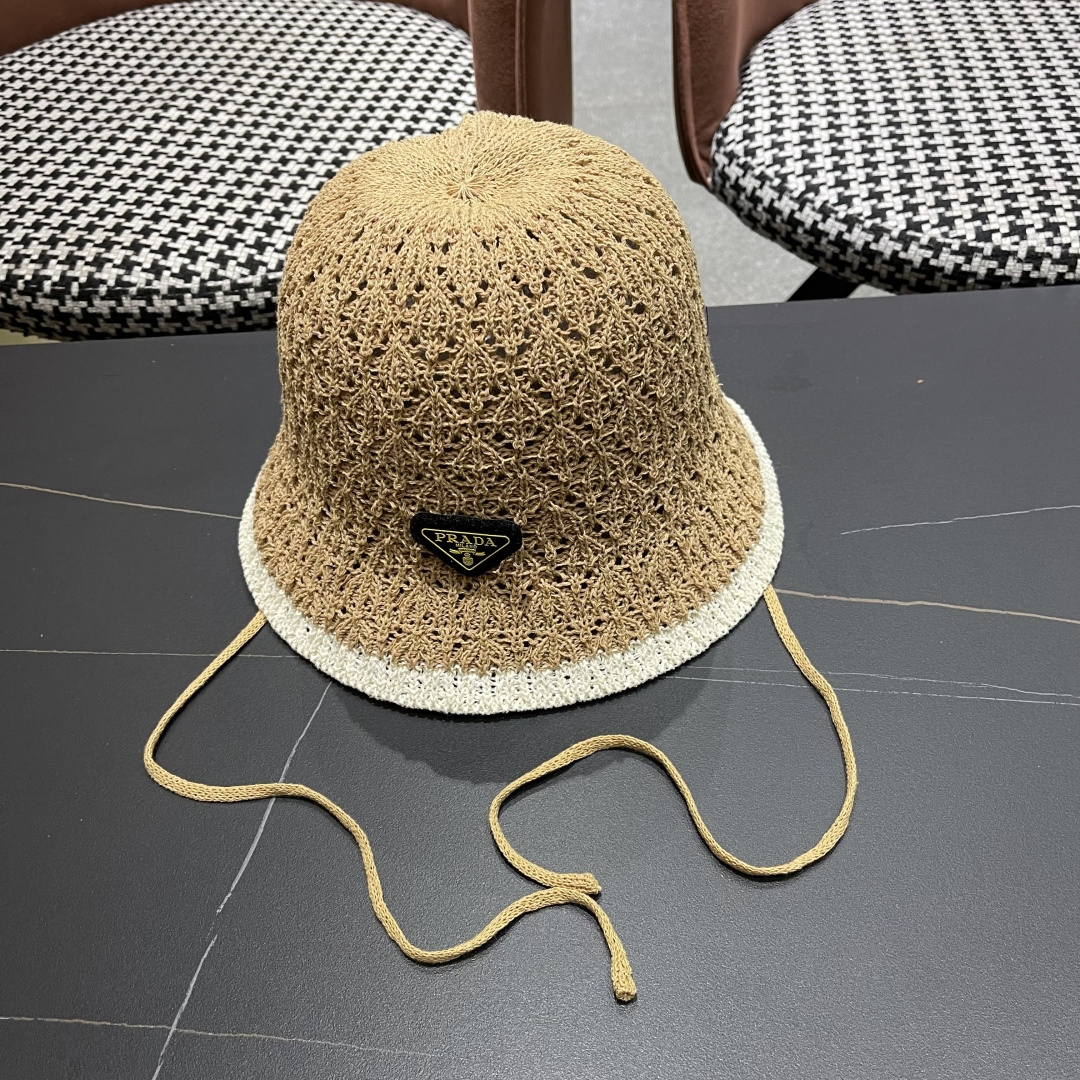  Pr@da 普拉达新款针织镂空渔夫帽，可甜可盐，桶帽巨遮脸超A的帽型，美妞别错过！