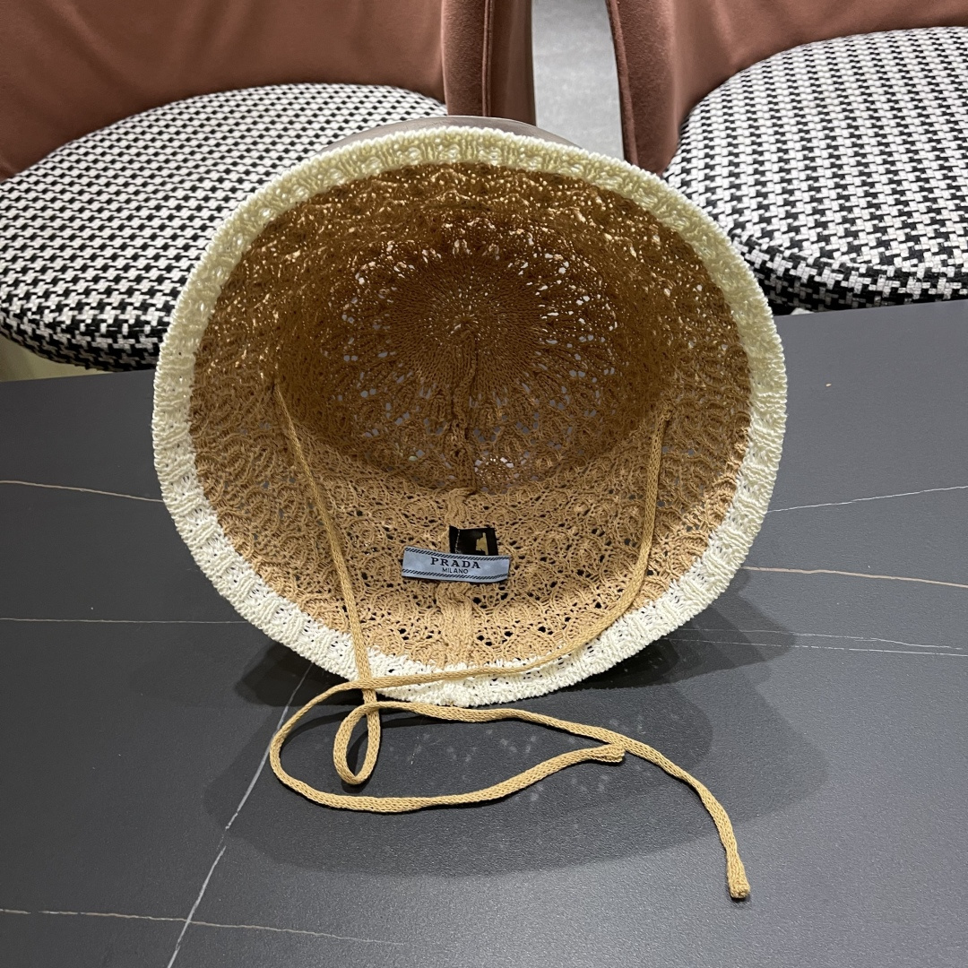  Pr@da 普拉达新款针织镂空渔夫帽，可甜可盐，桶帽巨遮脸超A的帽型，美妞别错过！