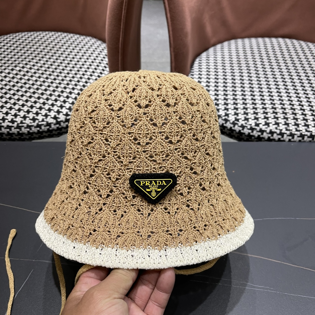  Pr@da 普拉达新款针织镂空渔夫帽，可甜可盐，桶帽巨遮脸超A的帽型，美妞别错过！