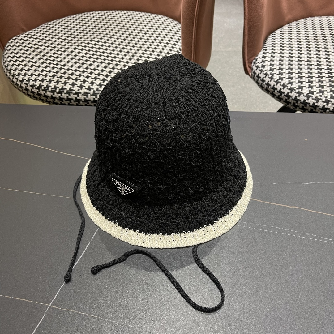  Pr@da 普拉达新款针织镂空渔夫帽，可甜可盐，桶帽巨遮脸超A的帽型，美妞别错过！