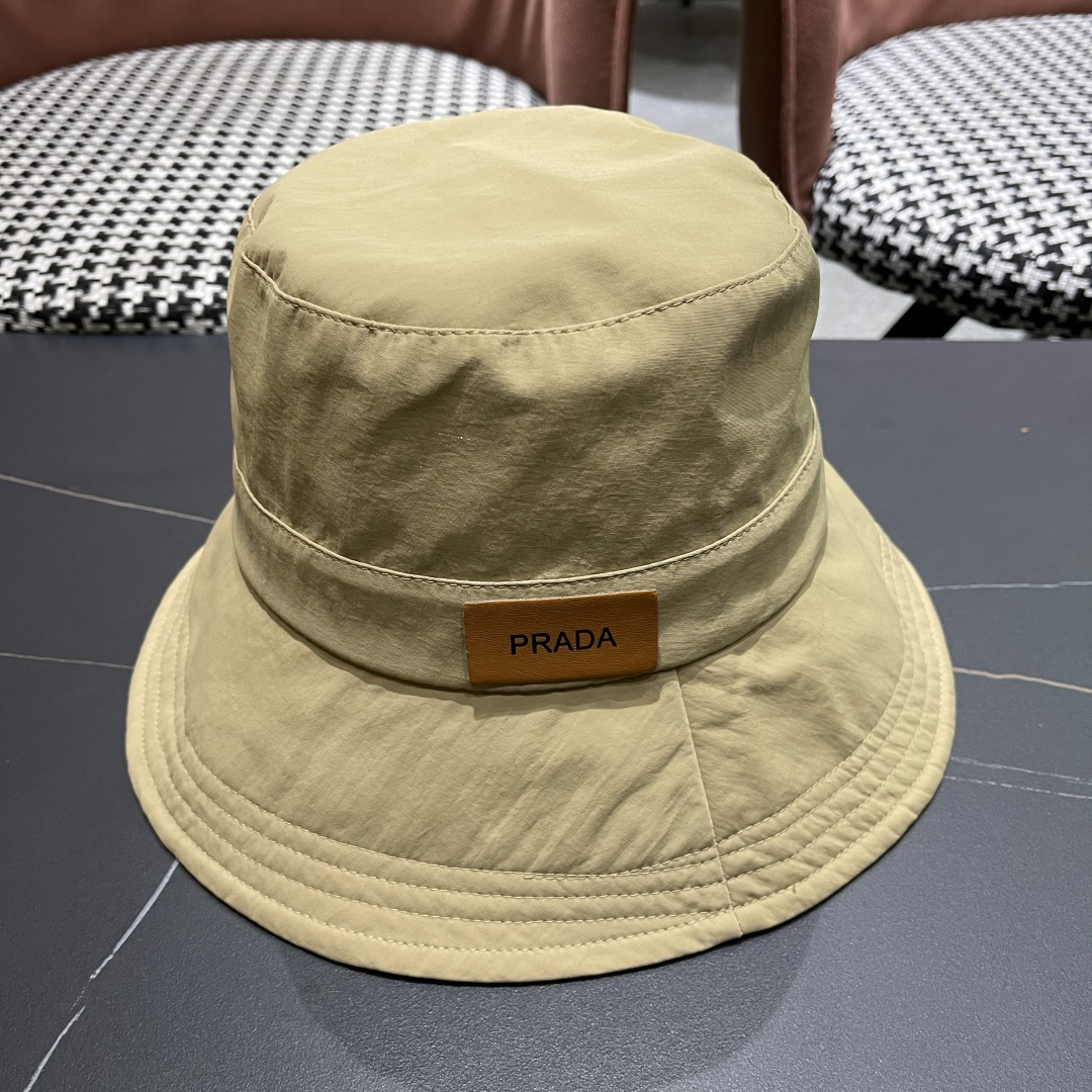  普拉达Prada帽子女渔夫帽春夏韩版百搭纯色韩国东大门代购简约休闲水桶帽