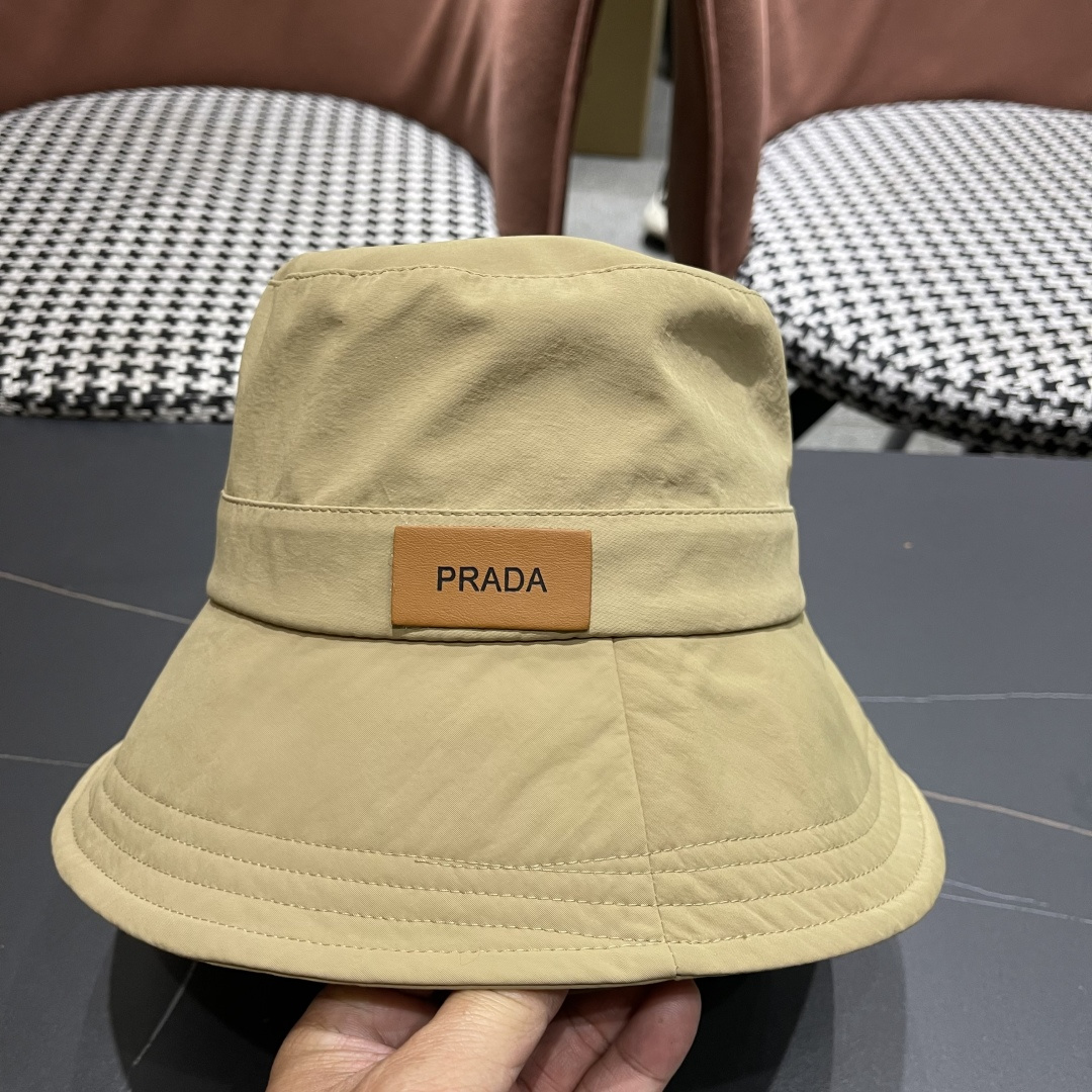  普拉达Prada帽子女渔夫帽春夏韩版百搭纯色韩国东大门代购简约休闲水桶帽