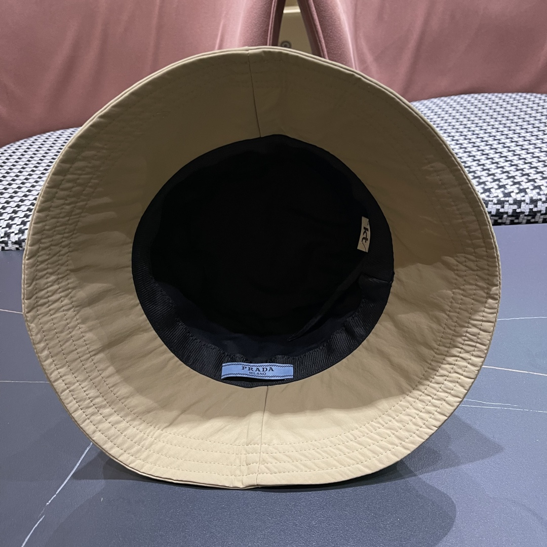  普拉达Prada帽子女渔夫帽春夏韩版百搭纯色韩国东大门代购简约休闲水桶帽