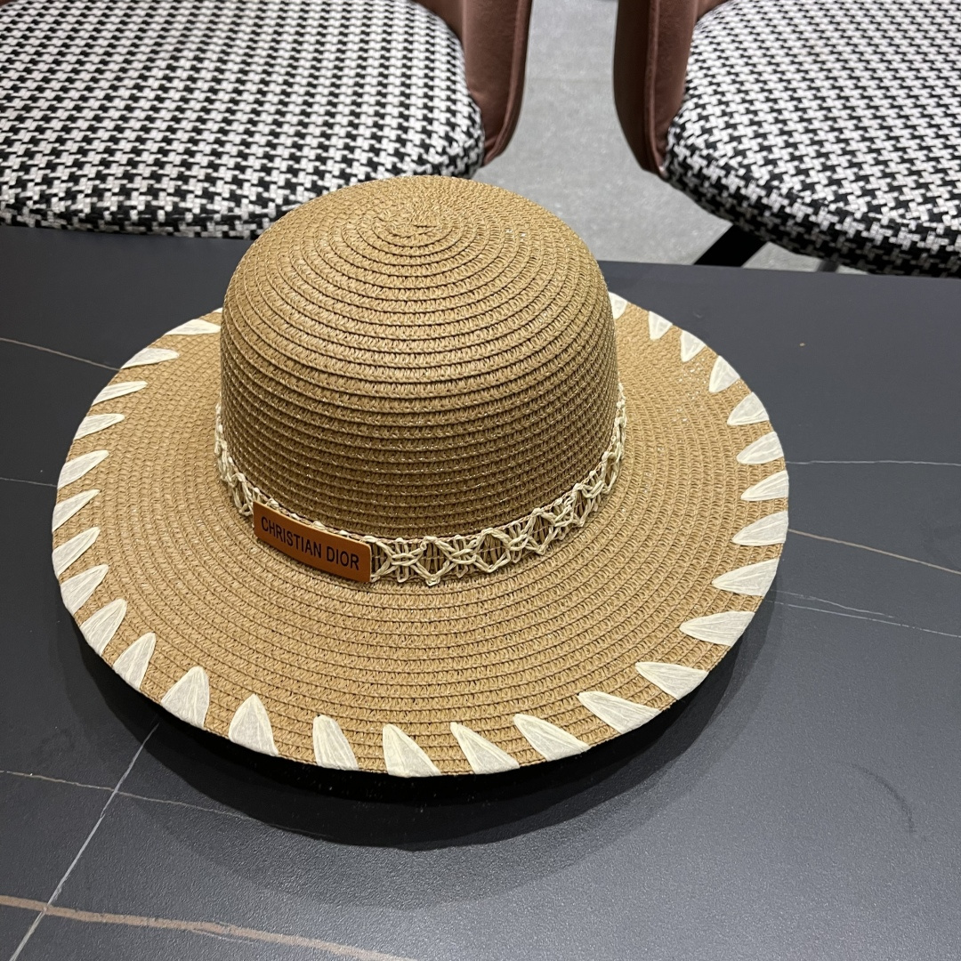 DIOR迪奥2025新款草编渔夫帽女春季海边度假大帽檐甜美防晒草帽遮阳帽