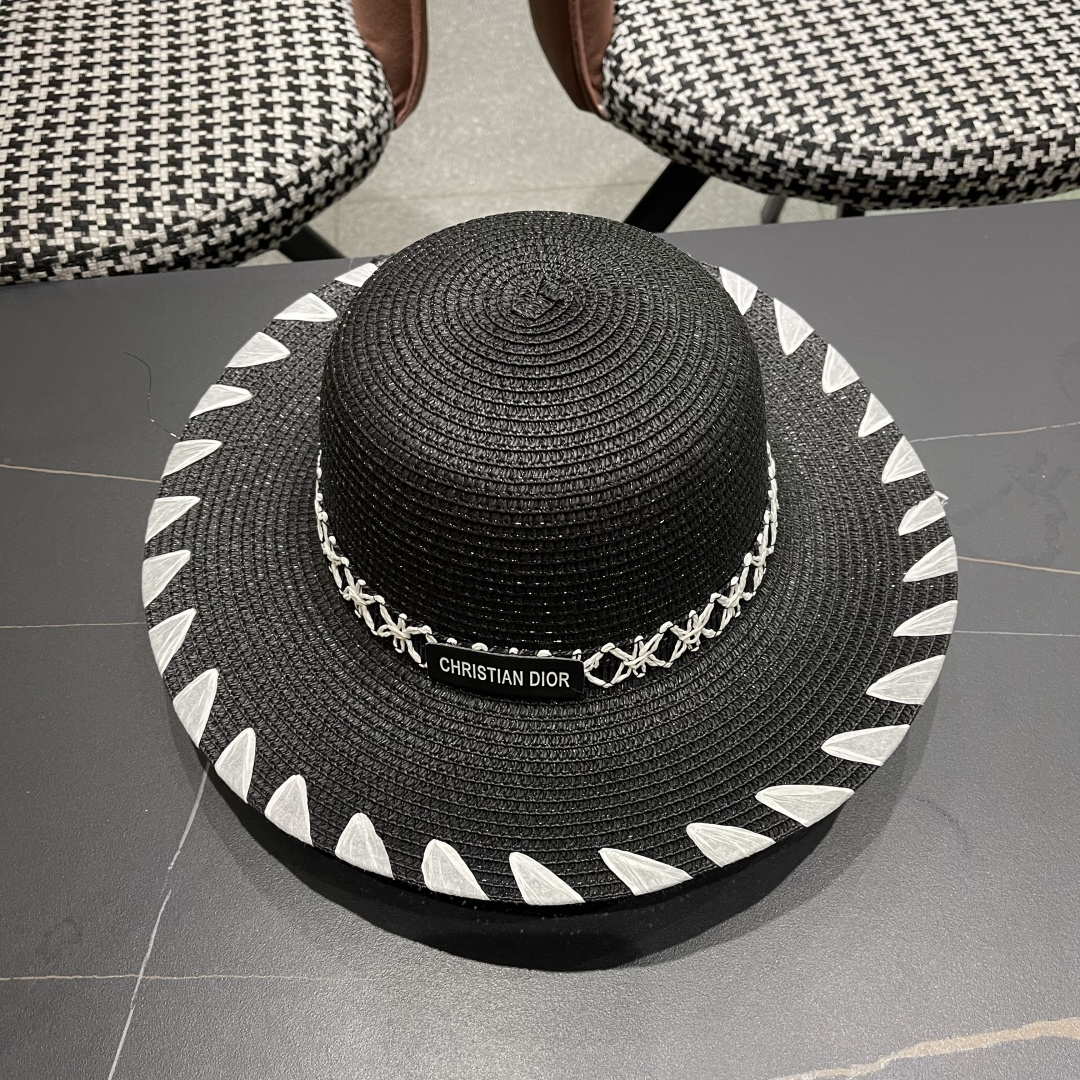  DIOR迪奥2025新款草编渔夫帽女春季海边度假大帽檐甜美防晒草帽遮阳帽