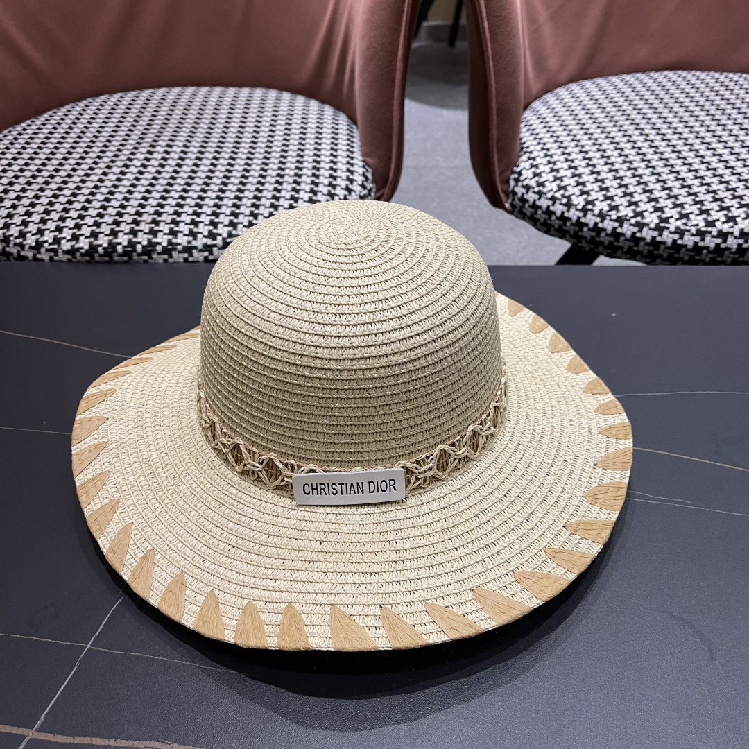  DIOR迪奥2025新款草编渔夫帽女春季海边度假大帽檐甜美防晒草帽遮阳帽