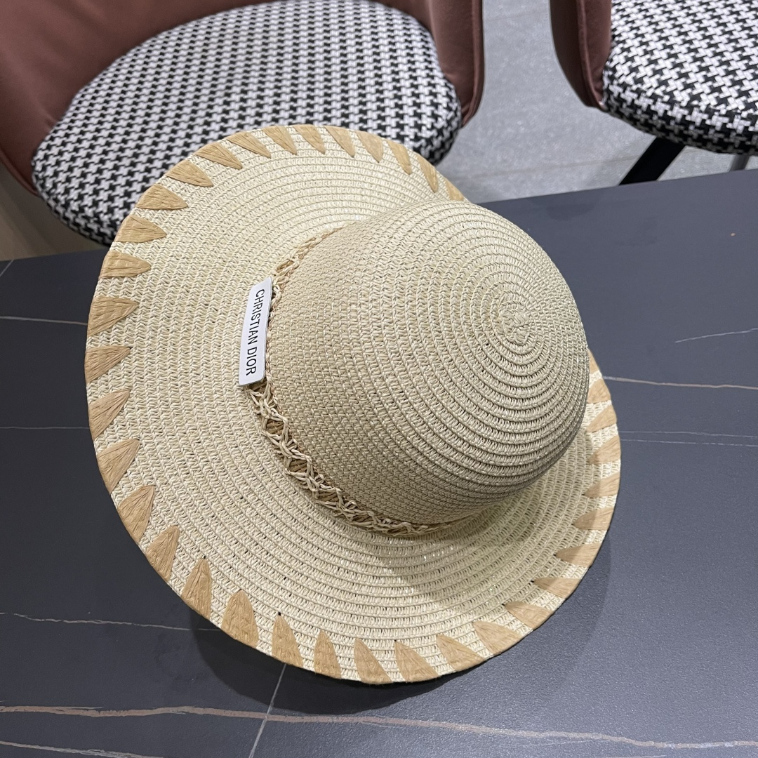  DIOR迪奥2025新款草编渔夫帽女春季海边度假大帽檐甜美防晒草帽遮阳帽