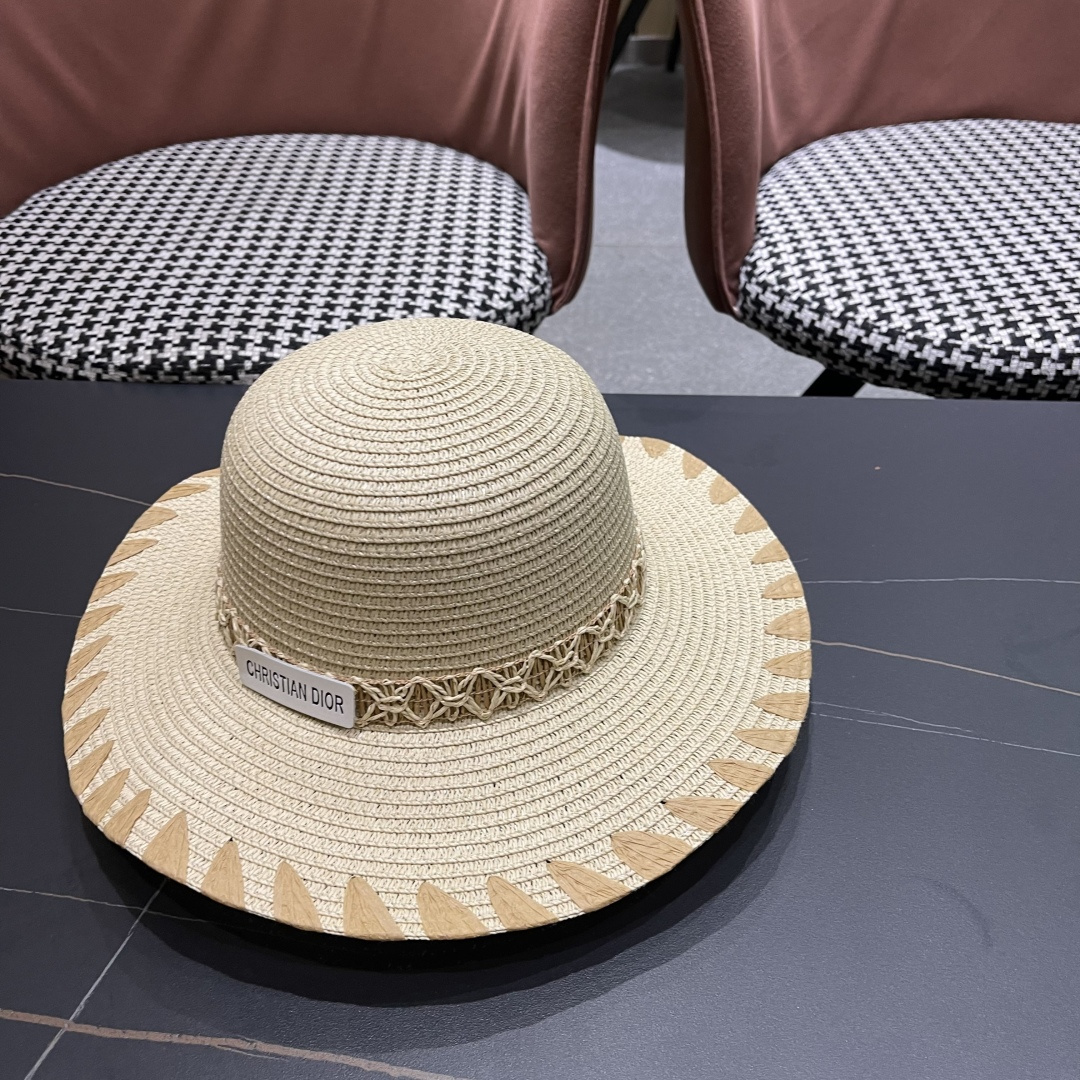  DIOR迪奥2025新款草编渔夫帽女春季海边度假大帽檐甜美防晒草帽遮阳帽
