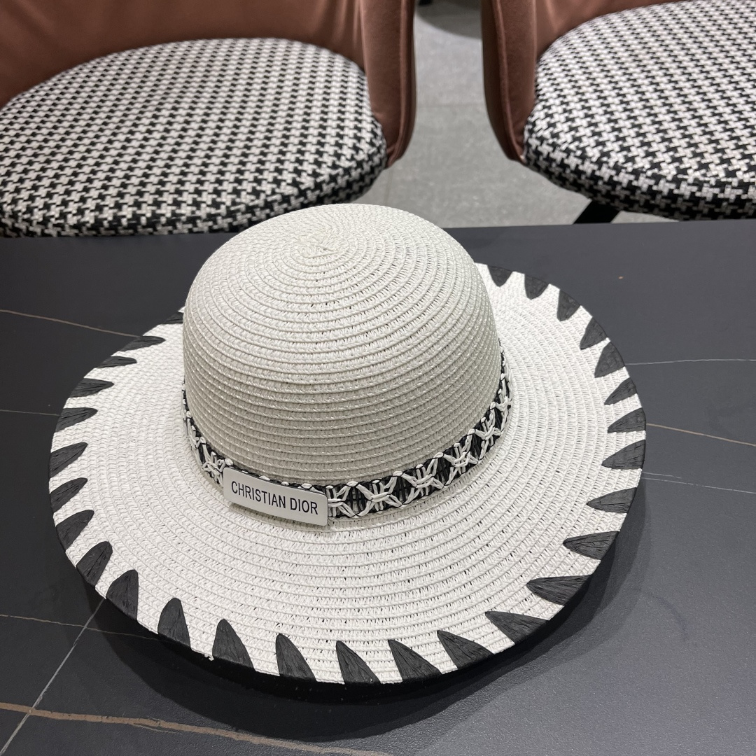  DIOR迪奥2025新款草编渔夫帽女春季海边度假大帽檐甜美防晒草帽遮阳帽