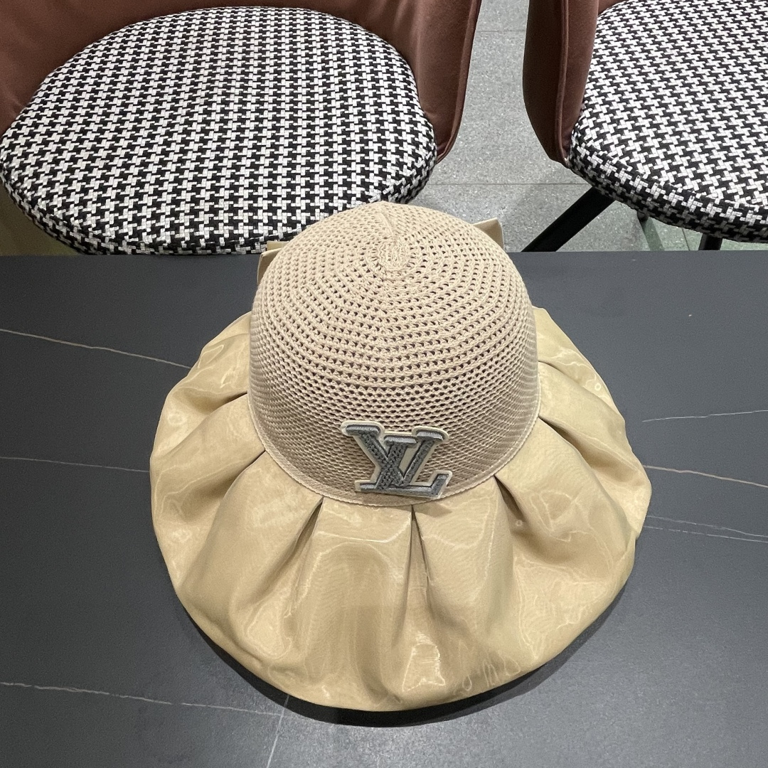 【LV路易威登】2025新款蝴蝶结折叠款遮阳大帽檐渔夫帽～简约大气,小香风遮阳效果一绝、随意折叠都不会变
