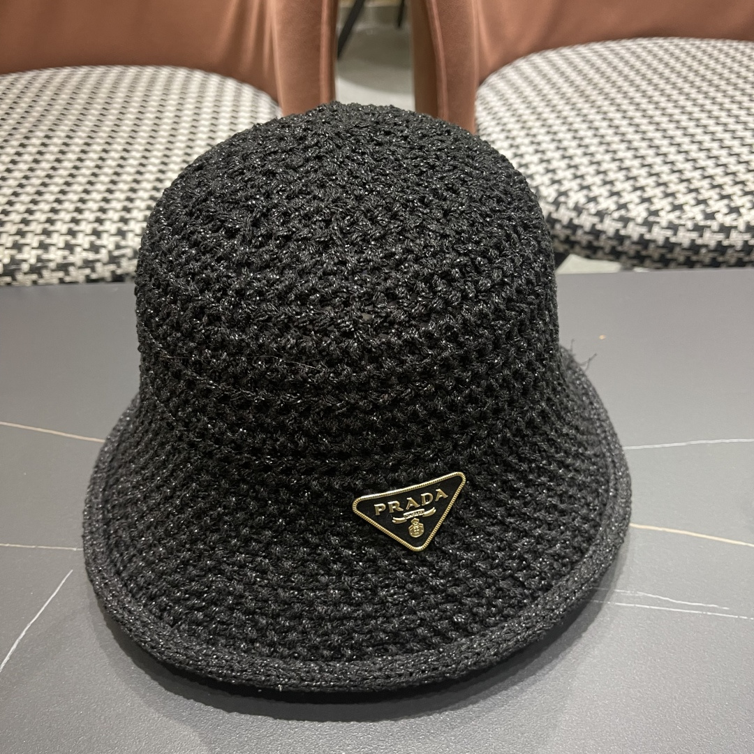 【PRADA普拉达】新款镂空小桶帽渔夫帽，可随意折叠，超好搭