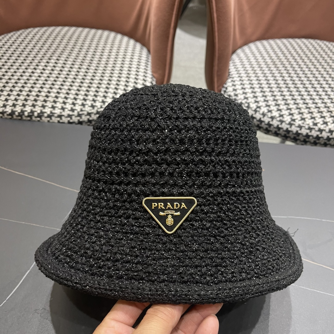 【PRADA普拉达】新款镂空小桶帽渔夫帽，可随意折叠，超好搭