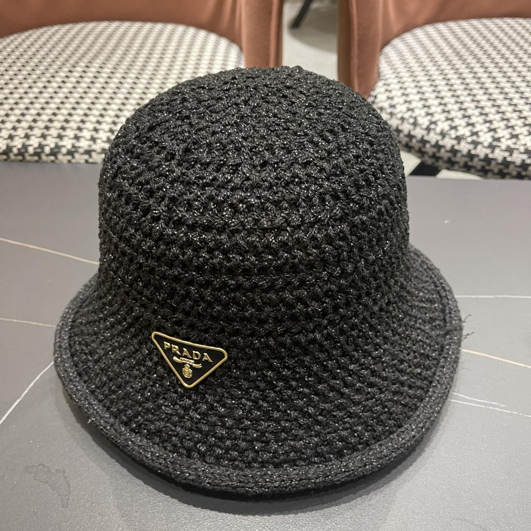 【PRADA普拉达】新款镂空小桶帽渔夫帽，可随意折叠，超好搭